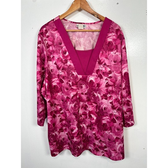 Blair Tops - Vintage Blair 3XL Womens Top MuuMuu Blouse Floral Lightweight Pink Roses Lounge